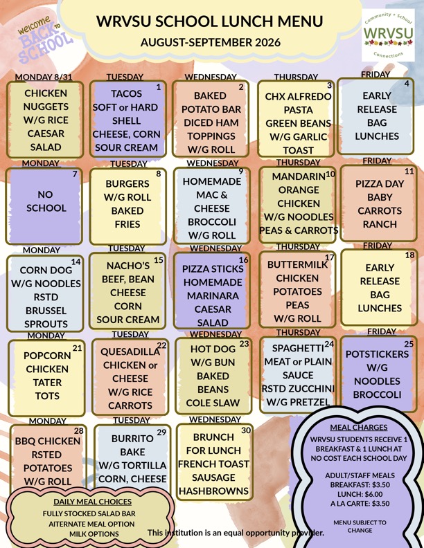 August lunch menu
